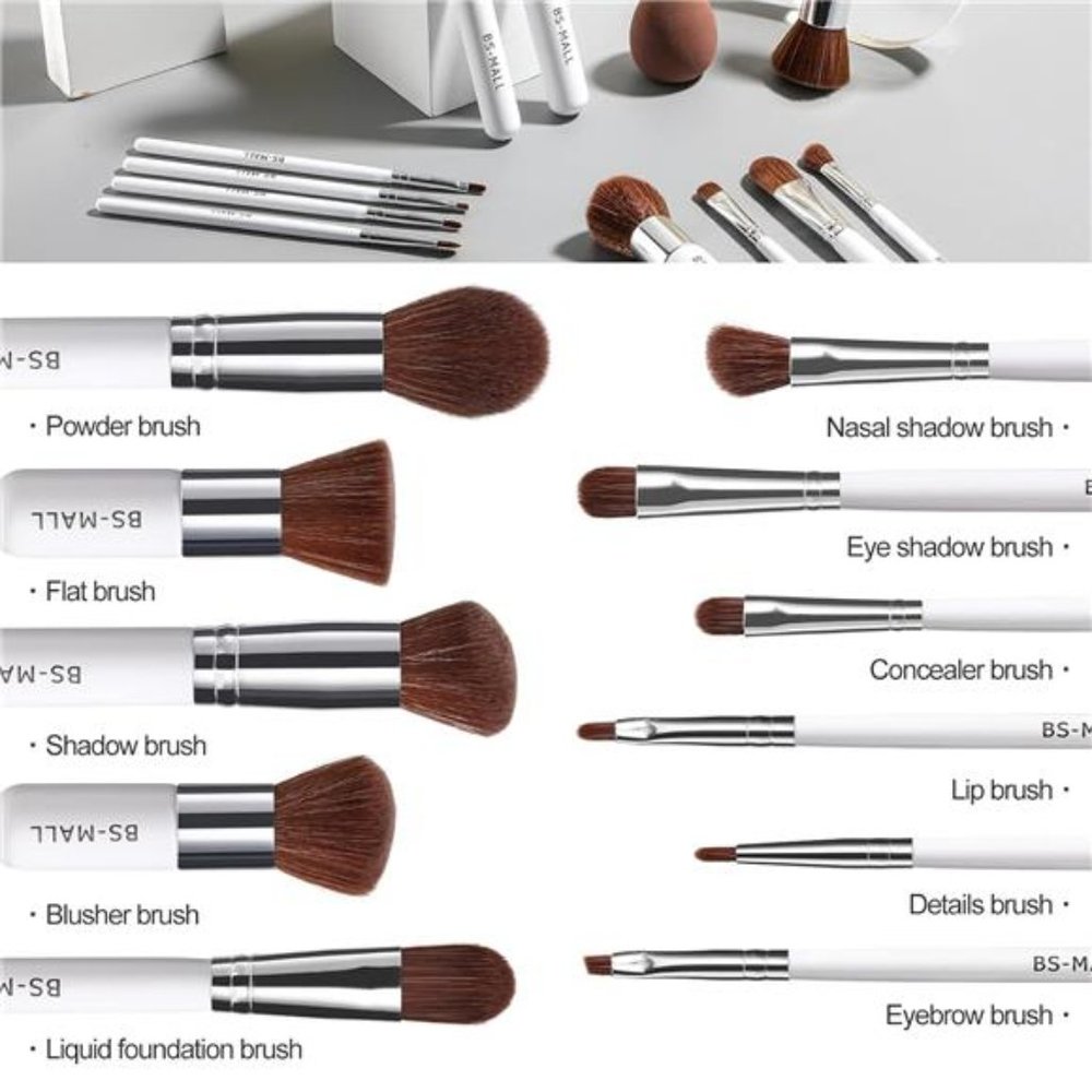 Set 11Pcs Bamboo Synthetic Kabuki Brush Set Foundation Powder Blending - Picture 4 of 6